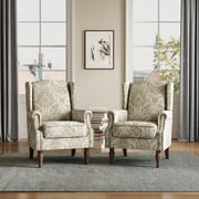 DREAMSIDEA Wingback Accent Chair Sets of 2 for Living Room,Traditional Floral Pattern Armchair with Comfy Upholstered Set-White