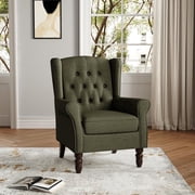 DREAMSIDEA Wingback Accent Chair Upholstered Arm Chair High Back Chair Living Room with Solid Wood Frame, Button-Tufted Green