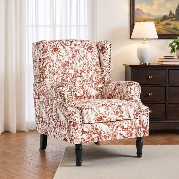DREAMSIDEA Wingback Accent Chair with Nailhead Trim & Retro Wood Legs,Morden ArmChair for Living Room-Rococo Orange