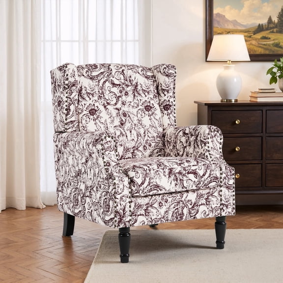 DREAMSIDEA Wingback Accent Chair with Nailhead Trim & Retro Wood Legs,Morden ArmChair for Living Room-Rococo Plum