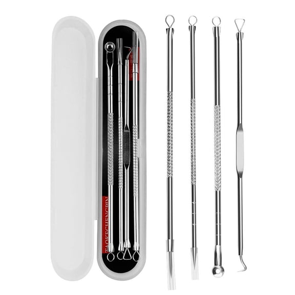 DREAMSOME 4PCS Blackhead Remover Comedone Extractor, Professional Stainless Pimple Popper Tool Kit for Quick and Easy Removal of Pimples, Blackheads, Facial and Nose, Silver
