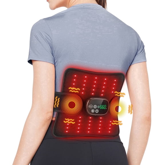 Wearable Heating Pad for Back, 660nm 850nm LED Energy Beads, Cordless Portable Shoulder Heating Pad, Waist Belt Wrap with 3 Vibration, 5000 Long Battery for Women Men, 12"x 11