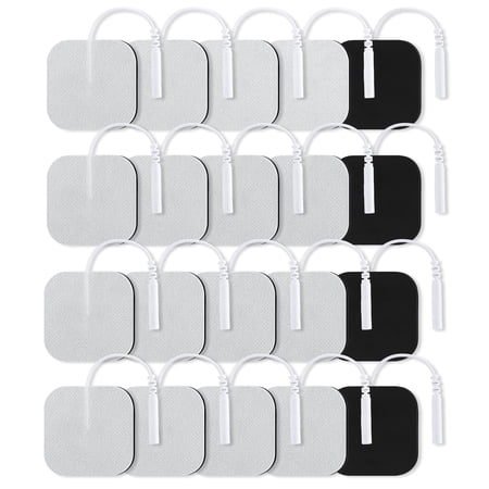 TENS/EMS Unit Replacement Pads 10 Pairs, 2mm Pin Connector, 2 x 2 inches Square Electrode Patches, Reusable Self-Adhesive for Muscle Stimulator