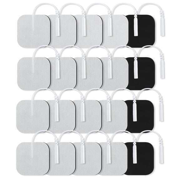 TENS/EMS Unit Replacement Pads 10 Pairs, 2mm Pin Connector, 2 x 2 inches Square Electrode Patches, Reusable Self-Adhesive for Muscle Stimulator