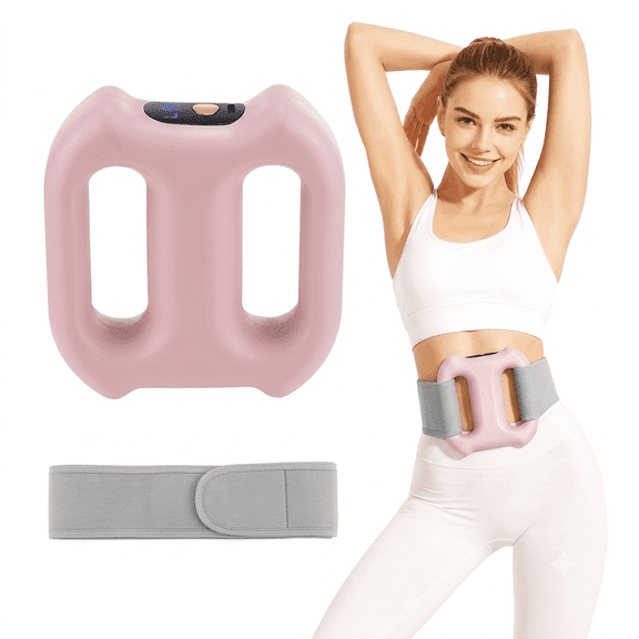 Vibration Plate, Full-Body Fascia Ring with 5 Intensity 3 Modes, Dual-Ring Vibration, Portable Cordless Massager with Belt for Belly, Back, Legs, Waist, Gift for Women, Pink