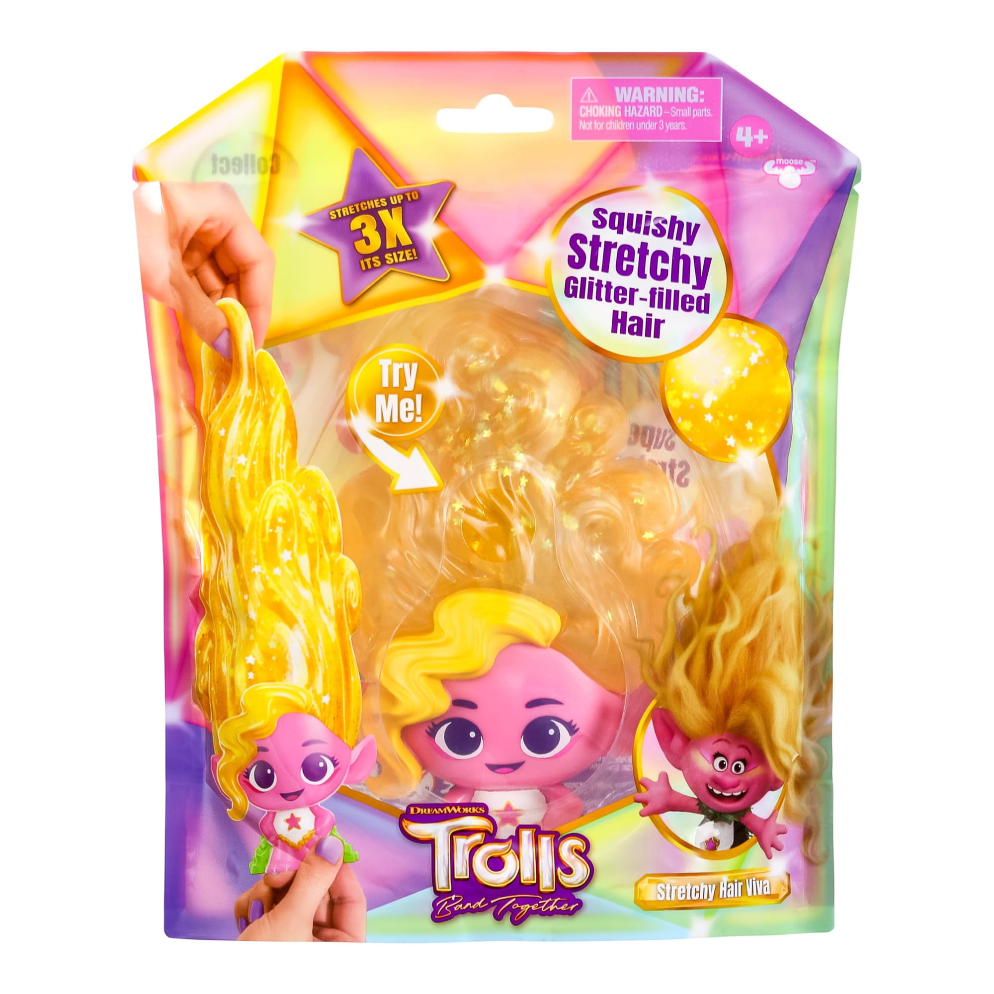 DREAMWORKS TROLLS Band Together Squishy, Stretchy Glitter-Filled Hair Doll - Stretchy Hair Viva
