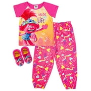 DREAMWORKS TROLLS Girl’s Pajama Set with Slippers,3 Piece PJ set,Toddler Girls Sizes 2T to Girls size 6/6X (Pink, 2T)