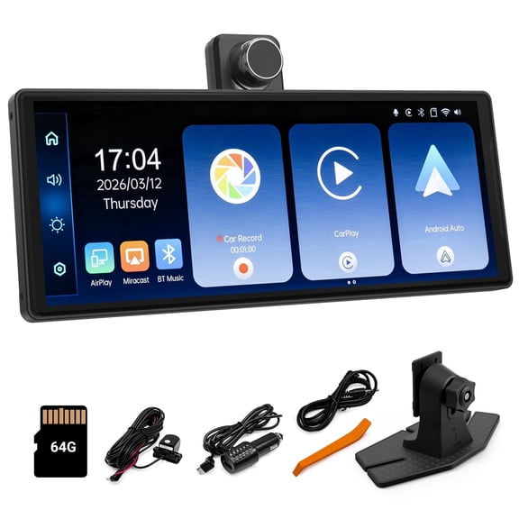 DREAMfair 10" Wireless CarPlay Screen for Car, Apple CarPlay & Android Auto, Touchscreen, 360 Rotating Camera, Bluetooth 5.2, GPS, FM/AUX 64GB