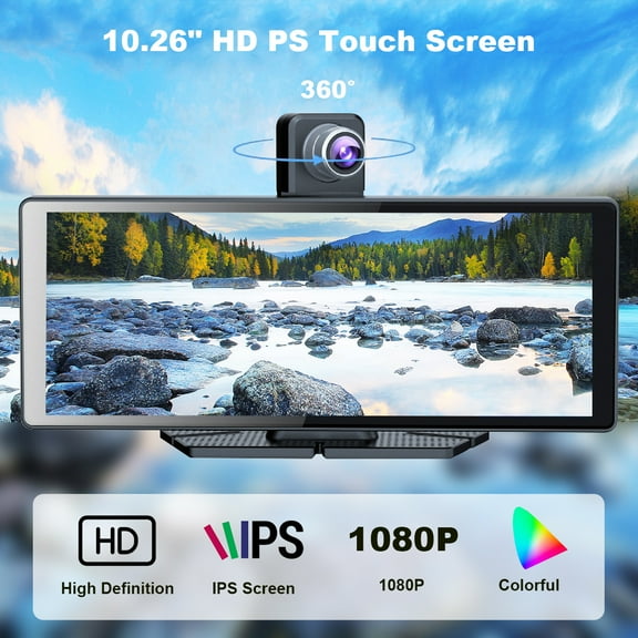 DREAMfair 10" Portable Wireless Car Stereo with Apple CarPlay/Android Auto, 360 Rotating Front Camera (Adjustable Viewing Angle), Mirror Link & Bluetooth 5.2  FM/AUX, GPS Navigation & Dash