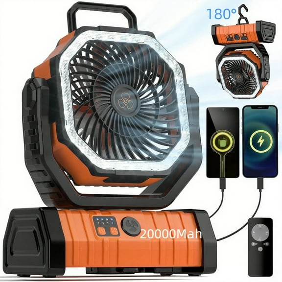 DREAMfair Portable Rechargeable Fan- 9 inch Camping Fan,20000mAh(60 Hrs),Battery Operated Fan for Camping, Remote/Light, 4 Speeds, Outdoor