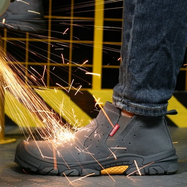 DREBO-Unisex Steel-Toe Safety Shoes - All-Season Anti-Smash, Anti-Puncture, and Heat-Resistant Welding Boots,grey,9.5