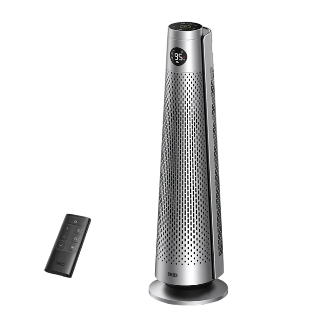 DREO Oscillating Ceramic 30" Indoor Space Heater for Home or Large Bedroom with Remote Control Silver: 1500W , ETL Listed, 9 Settings