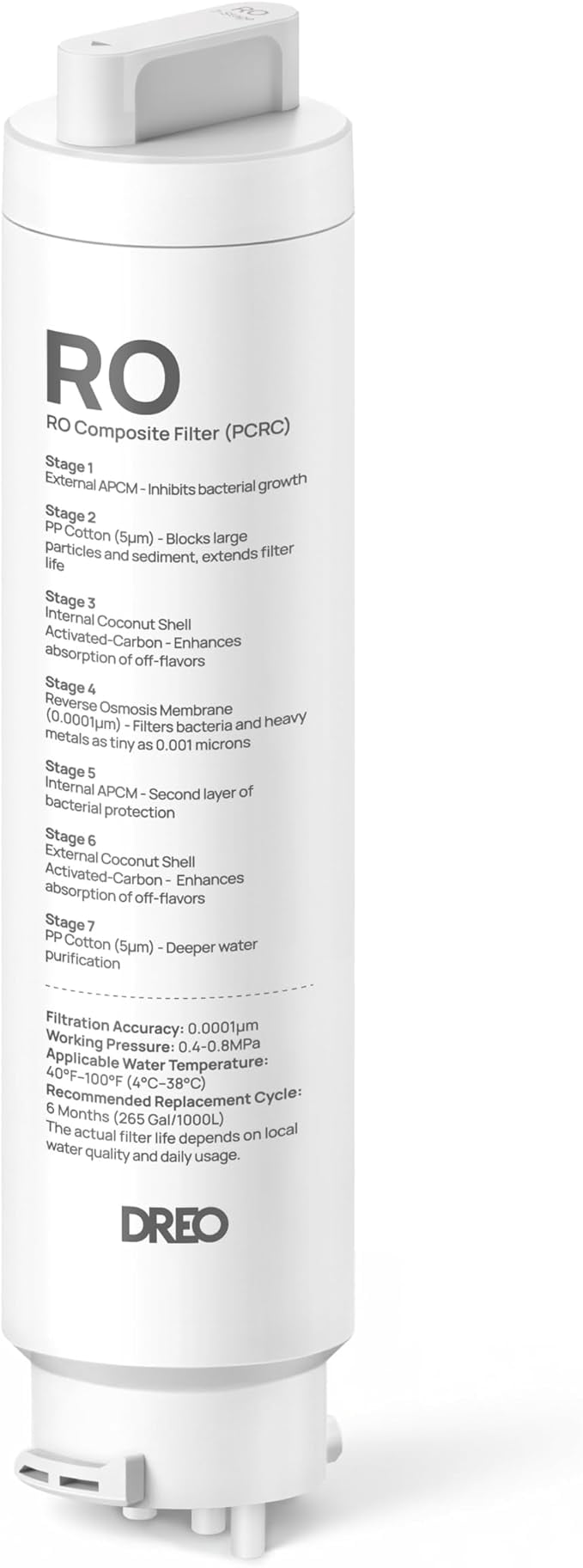 DREO 7-in-1 Reverse Osmosis Filter, Replacement for DREO RO Water Filter 112 & 113 & 114 & 115, Removes 99.99% of Contaminants including PFOA, PFOS, Chlorine, 6-12 month per Cartridge, SGS Tested