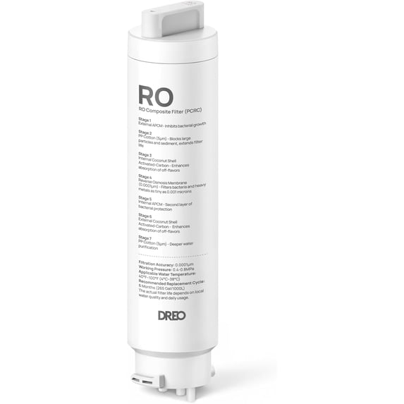 DREO 7-in-1 Reverse Osmosis Filter, Replacement for DREO RO Water Filter 112 & 113 & 114 & 115, Removes 99.99% of Contaminants including PFOA, PFOS, Chlorine, 6-12 month per Cartridge, SGS Tested