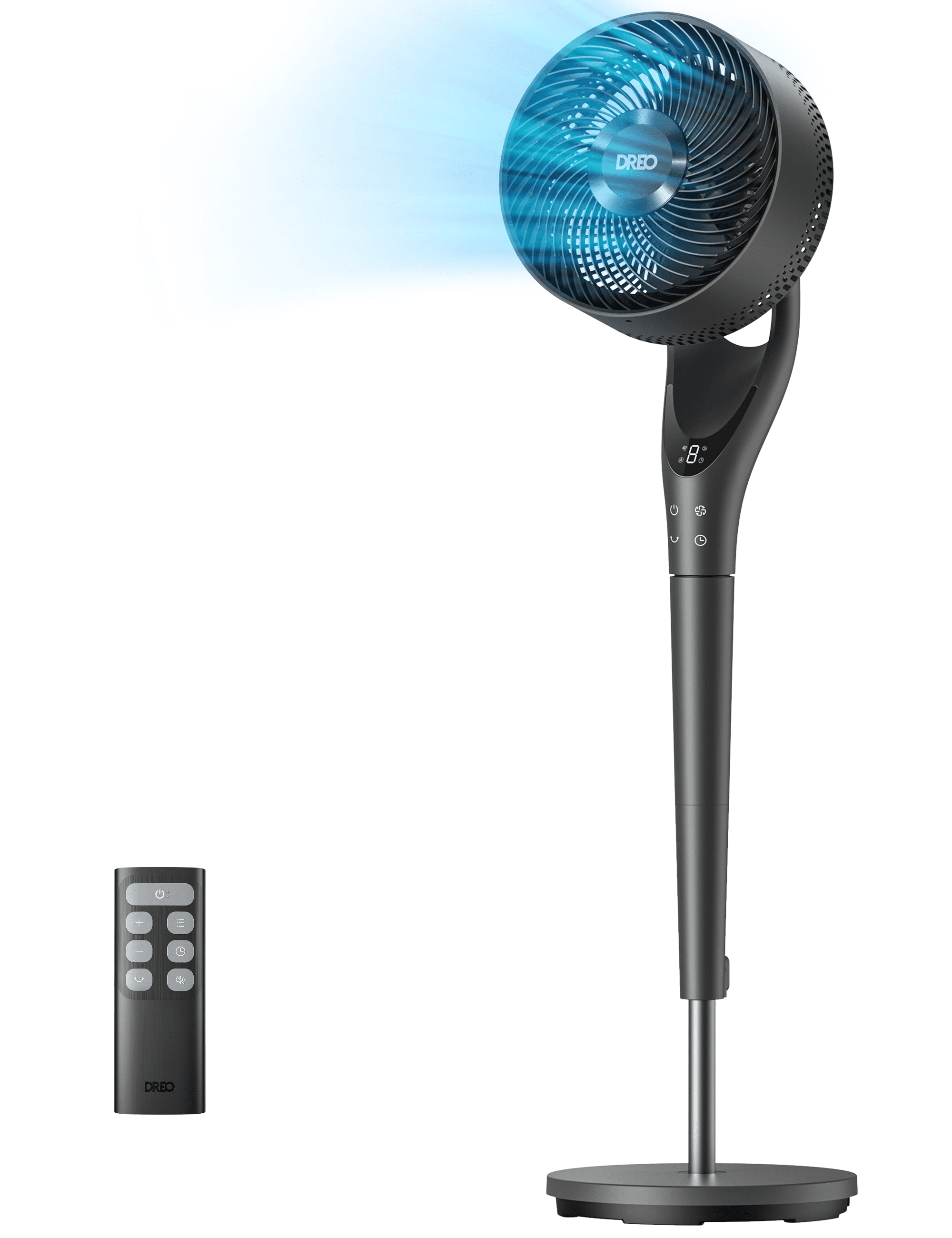 DREO Pedestal Fan for Bedroom, 90-degree Oscillating Standing Fan, Quiet Floor Fan with DC Motor, 95ft of Air Flow, 9 Speeds, 3 modes, 25dB, 120-degree Manual Tilt, Adjustable Height, Timer, Remote