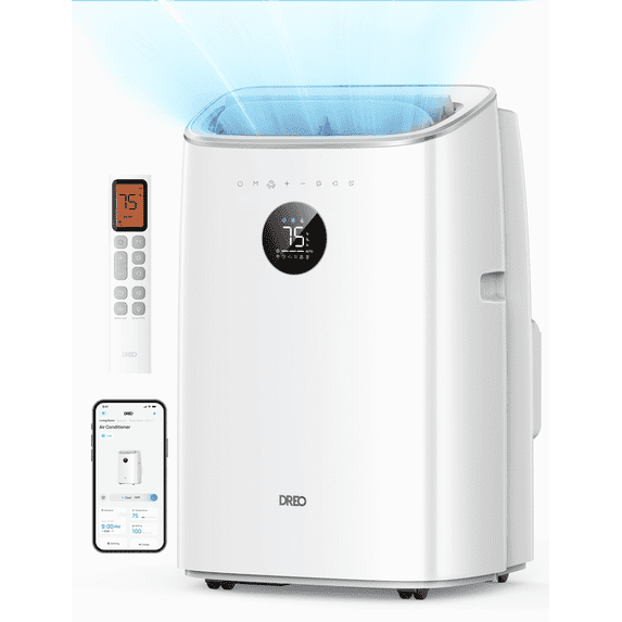 DREO Portable Air Conditioner 8000 BTU ASHRAE (5000 BTU DOE), Drainage-free Cooling, 45dB Quiet Smart Standing AC for Room, APP/Voice/Remote, 24H Timer with Fan/Dehumidifier, Covers up to 150 sq. ft
