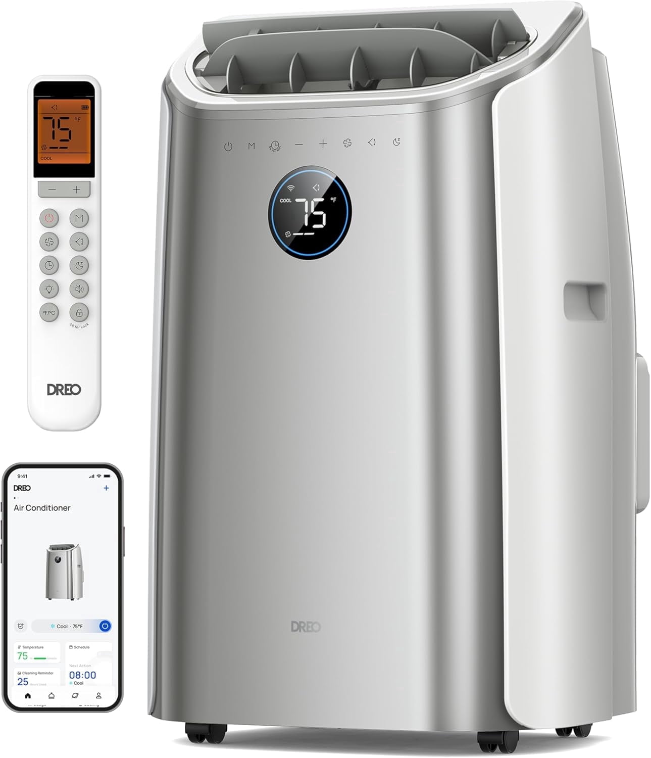 DREO Portable Air Conditioners, 12,000 BTU AC Unit for Bedroom with Drainage-free Cooling, 46dB Quiet, APP/Voice/Remote, 24h Timer with Fan & Dehumidifier, Smart Standing AC for Room Indoors, AC515S