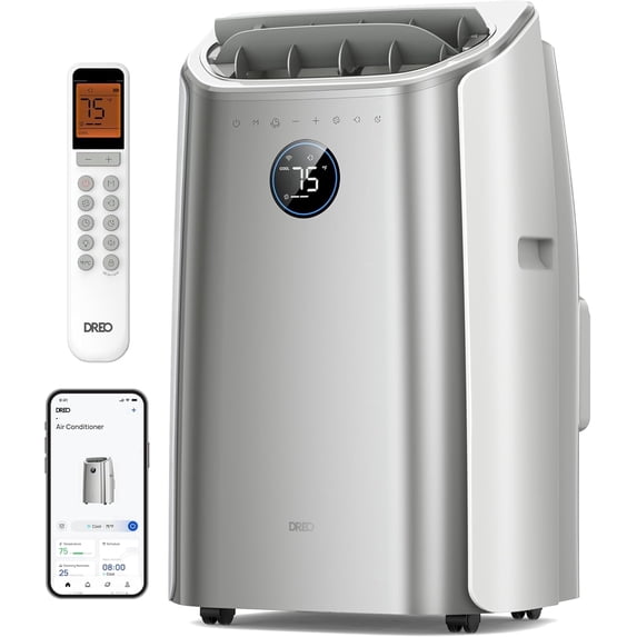 DREO Portable Air Conditioners, 12,000 BTU AC Unit for Bedroom with Drainage-free Cooling, 46dB Quiet, APP/Voice/Remote, 24h Timer with Fan & Dehumidifier, Smart Standing AC for Room Indoors, AC515S