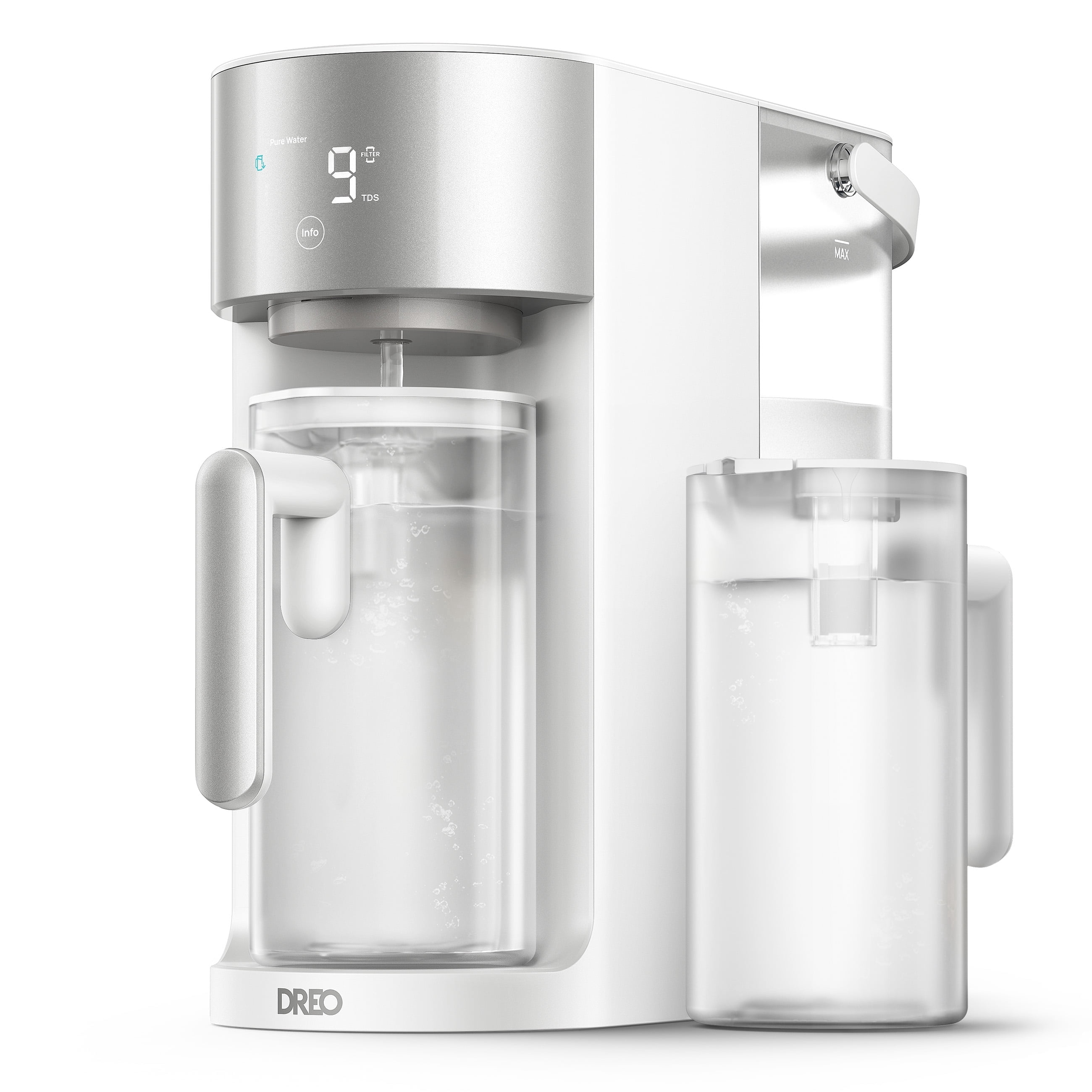 DREO Reverse Osmosis Water Filter Countertop, RO Filtration System, 3:1 Pure to Drain, TDS & Filter Life & 2 Autofill Pitchers, Install-Free, Self-Cleaning Water Purifier, RO Water Filter 5L White