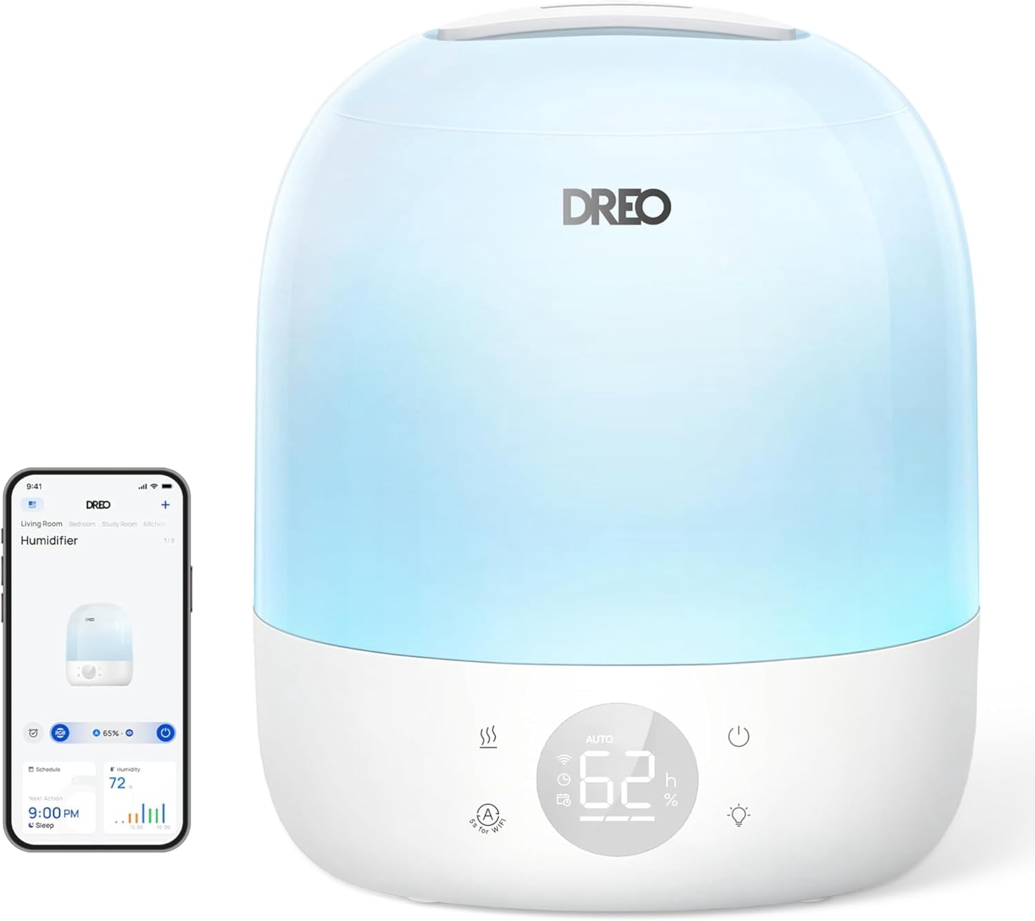 DREO Smart Humidifiers for Bedroom Baby HM409S, 1500+ RGB Night Light & Sleep Routine Trainer, Ultra Quiet 28dB & 3L Top Fill Cool Mist Humidifier for Nursery, Air humidifier for Plants Indoor