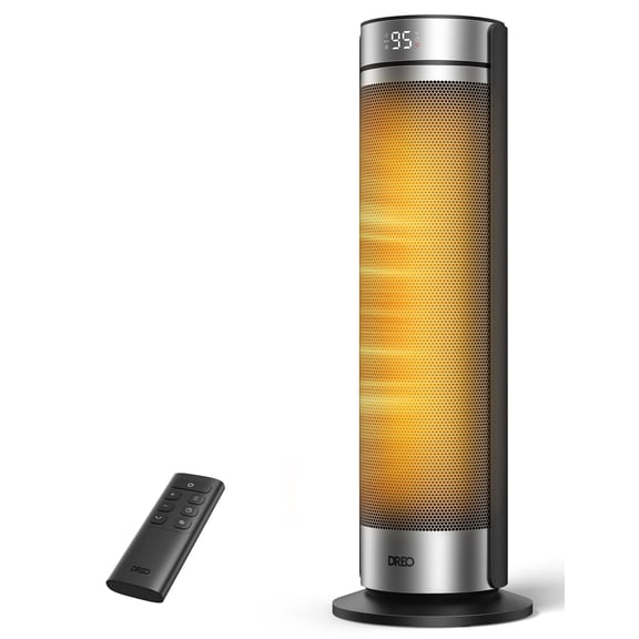 DREO Space Heater for Large Room, 23 Inch Electric Heaters for Indoor Use, 8 Safe Protection Tower, 70 Oscillation, PTC Ceramic with Thermostat and Remote, Quiet, 12H Timer