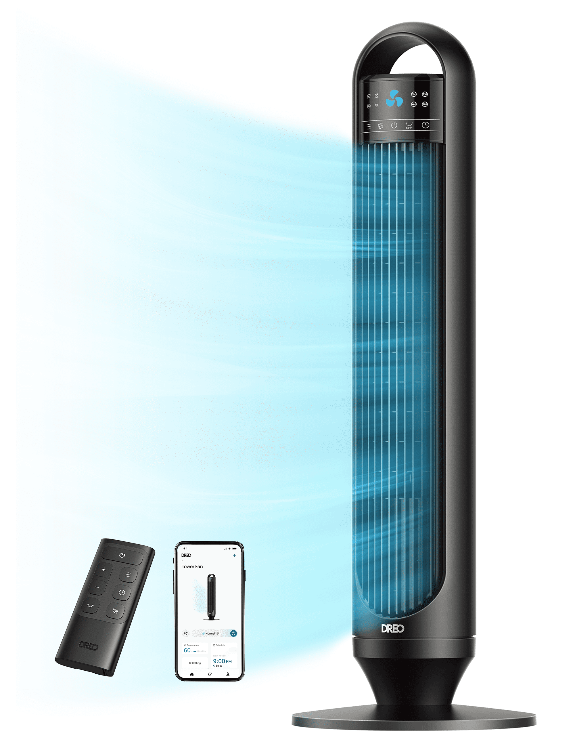 DREO 32-inch Smart Tower Bladeless Fan with Remote, 90° Oscillation, LED Display, Timer