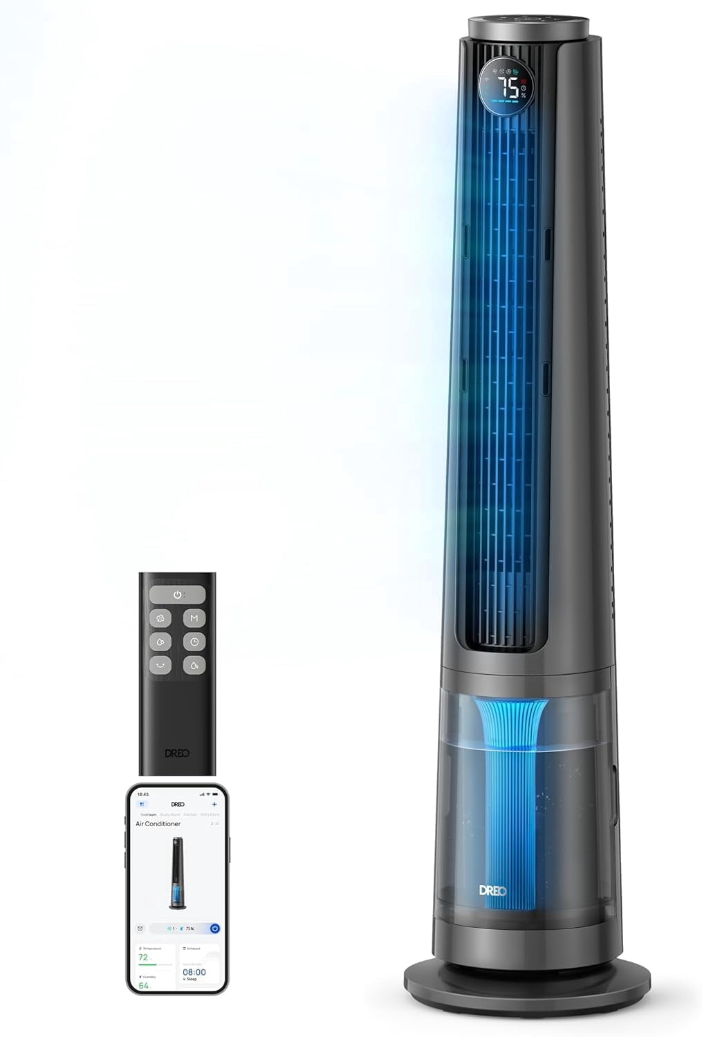 DREO TurboCool Misting Fan 765S, Tower Fans that Blow Cold Air, 10°F Cooling, 34ft/s Fast Standing Fan, 6L Tank, 20 dB Quiet DC Motor, 90° Smart Oscillating Fan with 12 Speeds, 4 Modes for Home, Grey