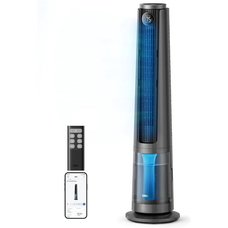 DREO TurboCool Misting Fan 765S, Tower Fans that Blow Cold Air, 10°F Cooling, 34ft/s Fast Standing Fan, 6L Tank, 20 dB Quiet DC Motor, 90° Smart Oscillating Fan with 12 Speeds, 4 Modes for Home, Grey