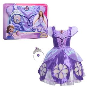 Disney Jr. Sofia the First Royal Magic Dress-up Set, Kids Pretend Play Costume with Sofia Dress, Tiara, and Collectible Charm, for Ages 3+