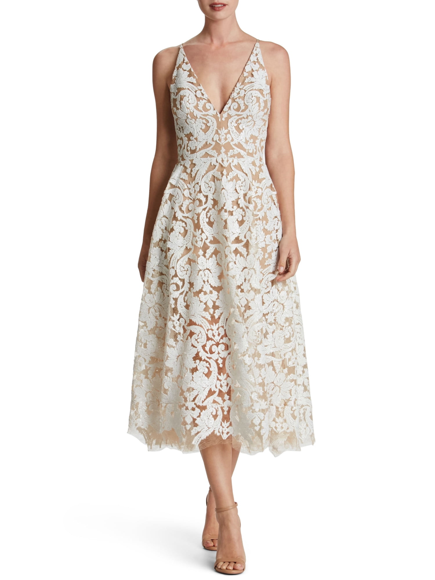 rose gold fitted dress Sleeveless Floral Lace Fit & Flare Wedding Dress