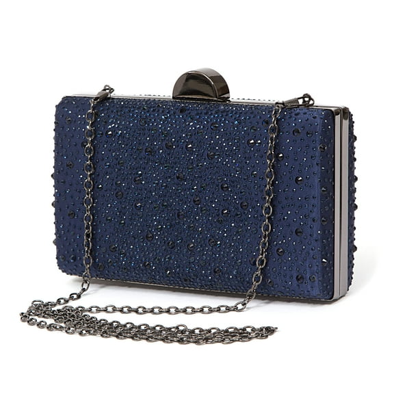 DRESSY CLUTCH BAG WITH STONES ON BOTH SIDES, MINDY BAG NAVY