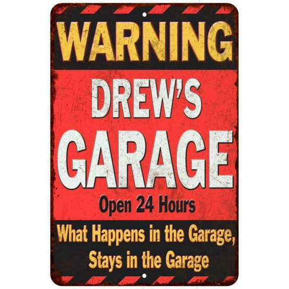 DREW'S Garage Warning Man Cave Wall Decor 8x12 Metal Sign 108120030434