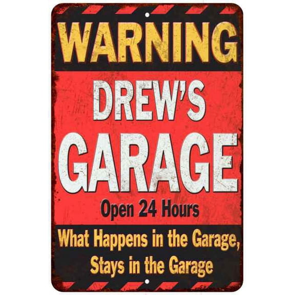 DREW'S Garage Warning Man Cave Wall Decor 8x12 Metal Sign 108120030434