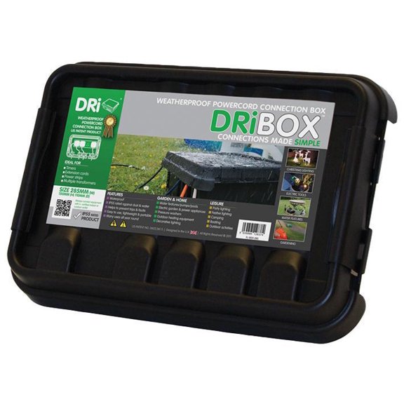 DRIBOX - IP55 Weatherproof PowerCord Connection Box Black 110 x 150 x 285mm