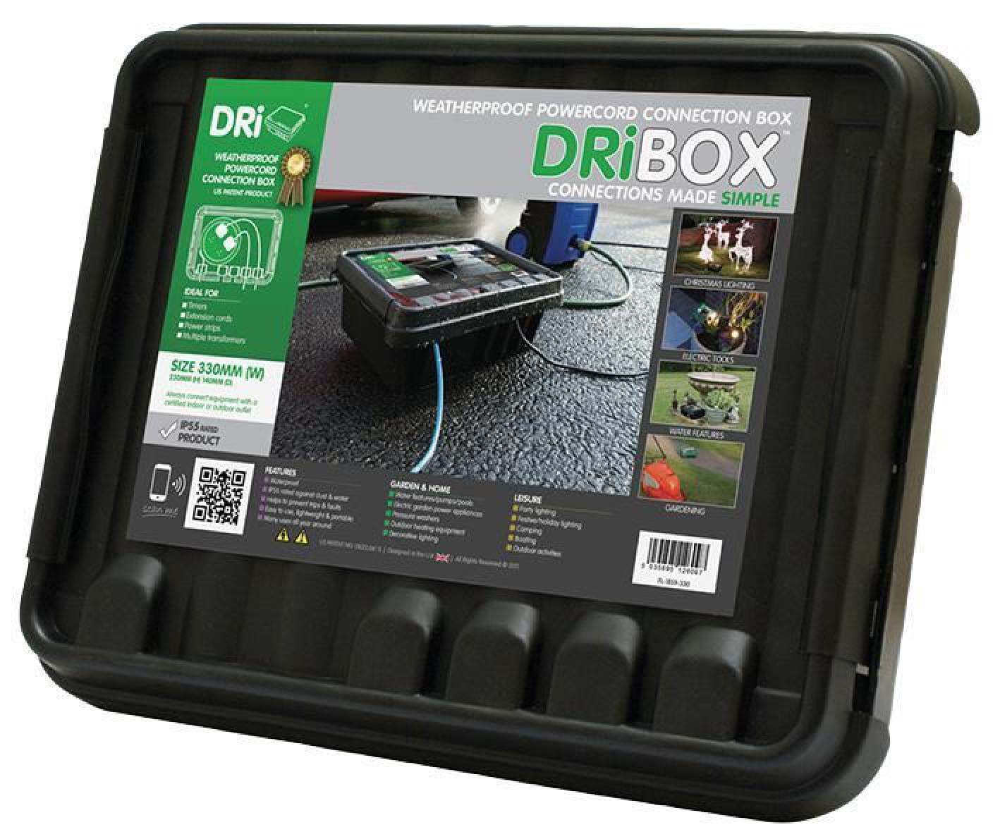DRIBOX - IP55 Weatherproof PowerCord Connection Box Black 140 x 230 x 330mm