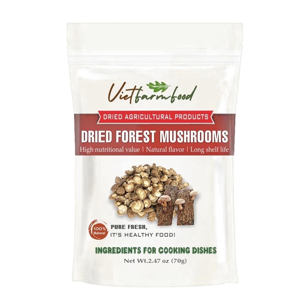 DRIED FOREST MUSHROOMS 2.47 Oz (70g) VIETFARMFOOD: Dried agricultural products with pure natural flavor. Used as cooking ingredients to prepare delicious, nutritious dishes, suitable for vegetarians