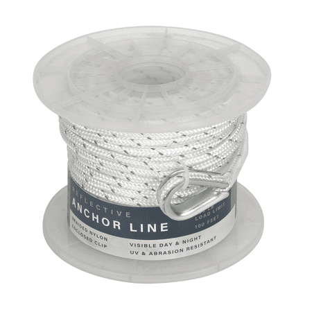 D DRIFT ALL THINGS WATER 1/4" x 100' Braided Nylon Reflective Boat Anchor Line with Clip