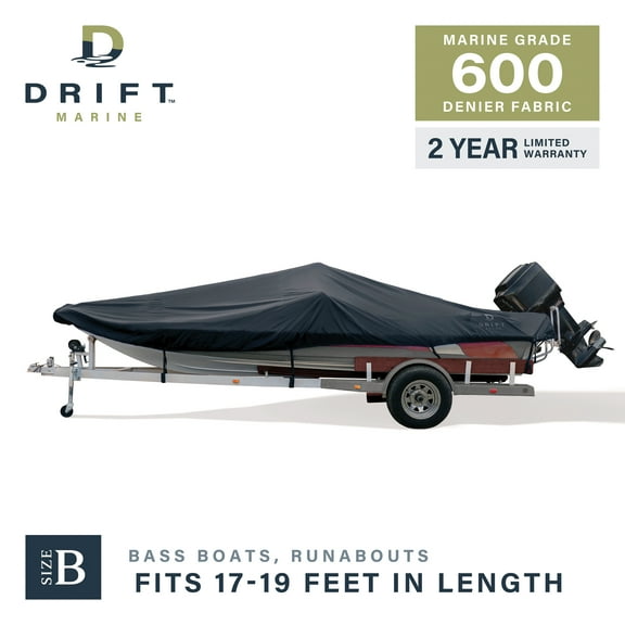 D DRIFT ALL THINGS WATER 600D Waterproof Trailerable Boat Cover Style B, 17'-19', 96" Beam, Anti-UV, Black