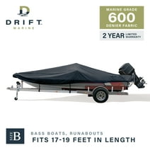 DRIFT 600D Waterproof Trailerable Boat Cover Style B, 17'-19', 96" Beam, Anti-UV, Black