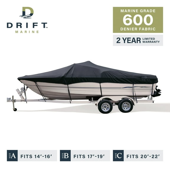 D DRIFT ALL THINGS WATER 600D Waterproof Trailerable Boat Cover Style A, 14'-16', 90" Beam, Anti-UV, Black