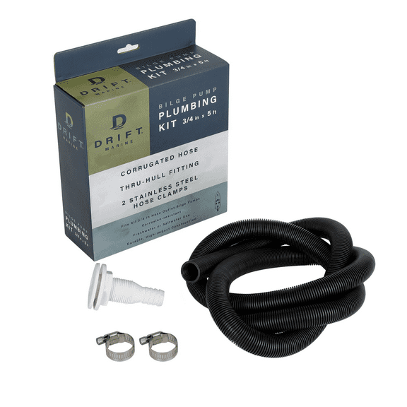 D DRIFT ALL THINGS WATER 3/4"x5' Bilge Plumbing Kit with Hose, Thru-Hull Fitting, Hose Clamps