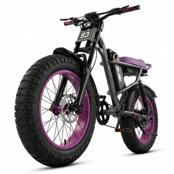 DRIFT.SLIDE 20'' Fat Tire Electric Bike for Adults, Retro Style Ebike with Dual Shock Absorption, 750W Motor, 1500W Peak with 48V Battery, Dual Disc Brakes, Purple & Black
