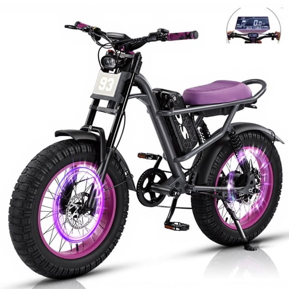 DRIFT.SLIDE D93 Pro Electric Bike for Adults, 1500W Peak Ebike, 20 Mountain Bike, 48V 22Ah Waterproof Removable Battery, 5-Speed, 28 MPH Max – Purple