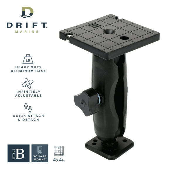 D DRIFT ALL THINGS WATER Universal Marine Portable Small Square Fish Finder Ball Mount, 360 Degree Adjustable, Black
