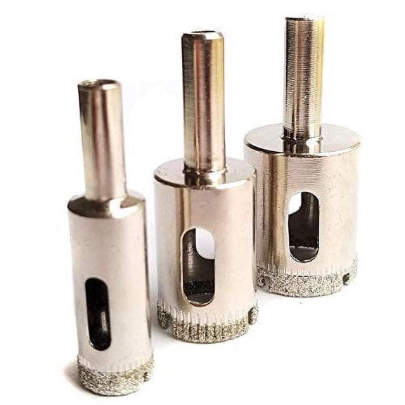 DRILAX 3 Pcs Diamond Tipped Drill Bit Set 1/2 inch 3/4 inch , 1 inch - Wet Cutting Drilling Tiles, Glass, Fish Tanks, Marble, Granite, Ceramic, Porcelain, Bottles, Quartz Sinks, Diamond Coated Core