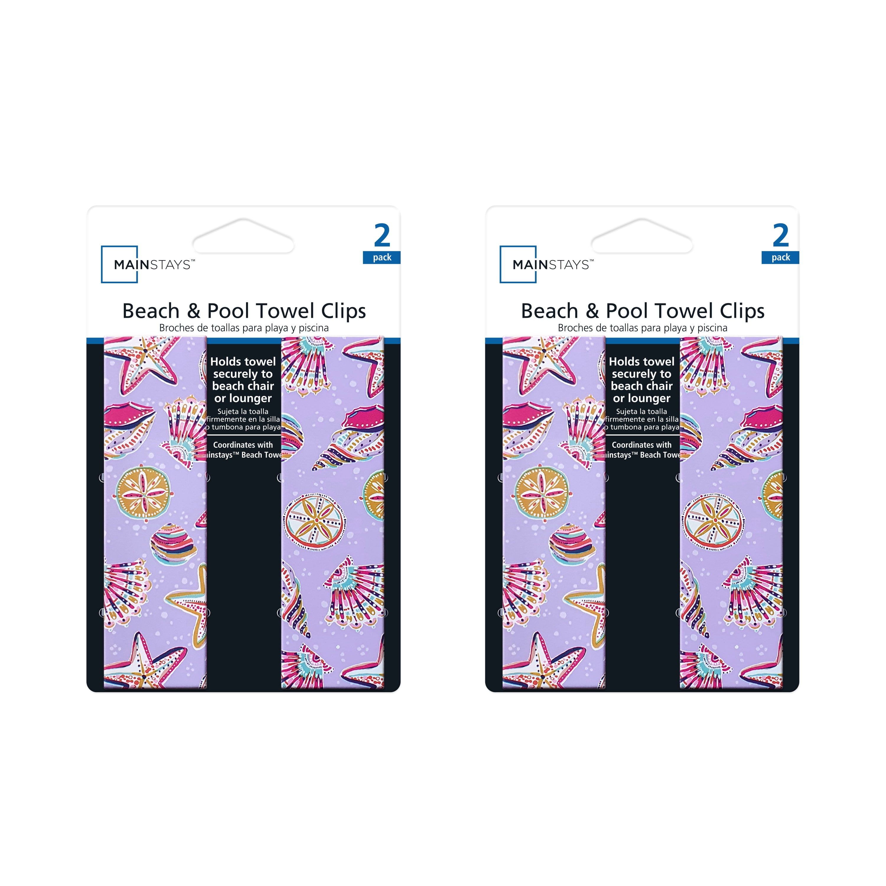 Mainstays Beach and Pool Towel Clip Seashell Design 2 count