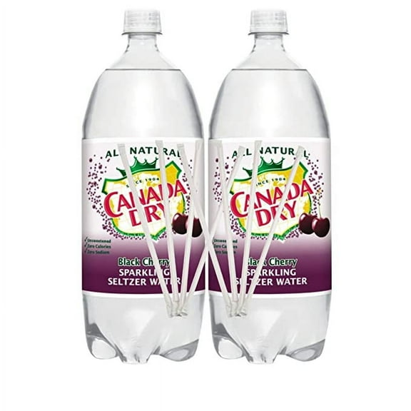 DRINK WATER Canada Dry Black Cherry Sparkling Seltzer Water 2 Liter Bottle (Pack of 2) with Colorful and White Straws