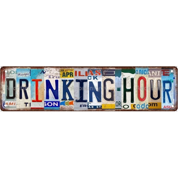 DRINKING HOUR Funny Metal Tin Sign, 4x16, Novelty Street Sign for Home Decor