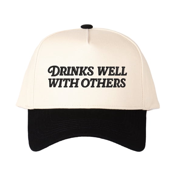 DRINKS WELL WITH OTHERS Letter Embroidered Color Block Trucker Hat Unisex Adjustable Cotton Breathable Fashion Cap for Travel Daily Wear