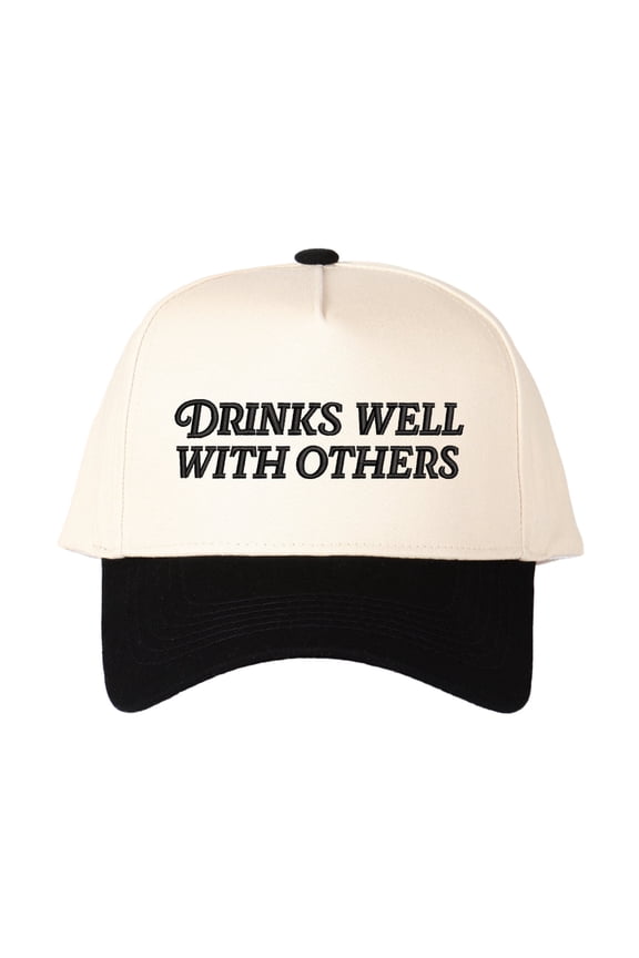 DRINKS WELL WITH OTHERS Letter Embroidered Color Block Trucker Hat Unisex Adjustable Cotton Breathable Fashion Cap for Travel Daily Wear